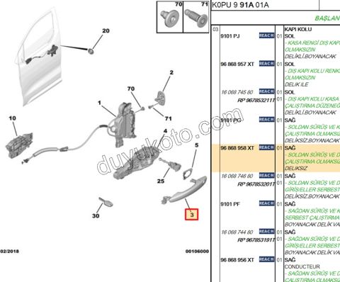 Dış Açma Kolu Sağ Arka Kap P5081 ON EXP4 DELIK- SIYAH+