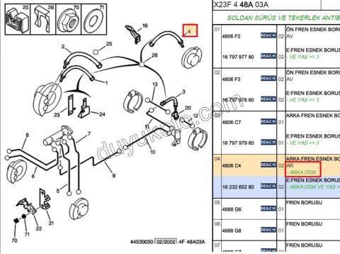 Fren Hortumu Arka Sağ/Sol BXR1 BXR2 DCT1 DCT2