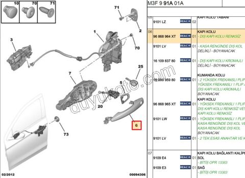 Dış Açma Kolu Sol Ön Kapı P301 SIFRE+ SIYAH+