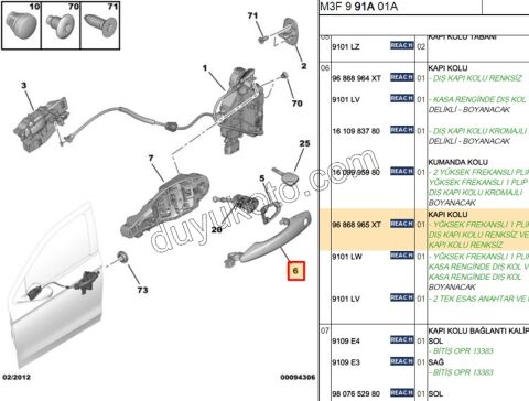 Dış Açma Kolu Sağ Ön/Arka Kapı P301