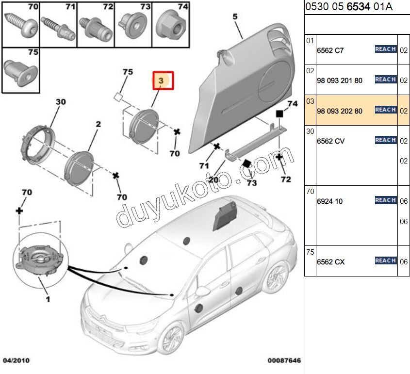 C3 C4 Arka Kapı Hoparlör 2010 Sonrası