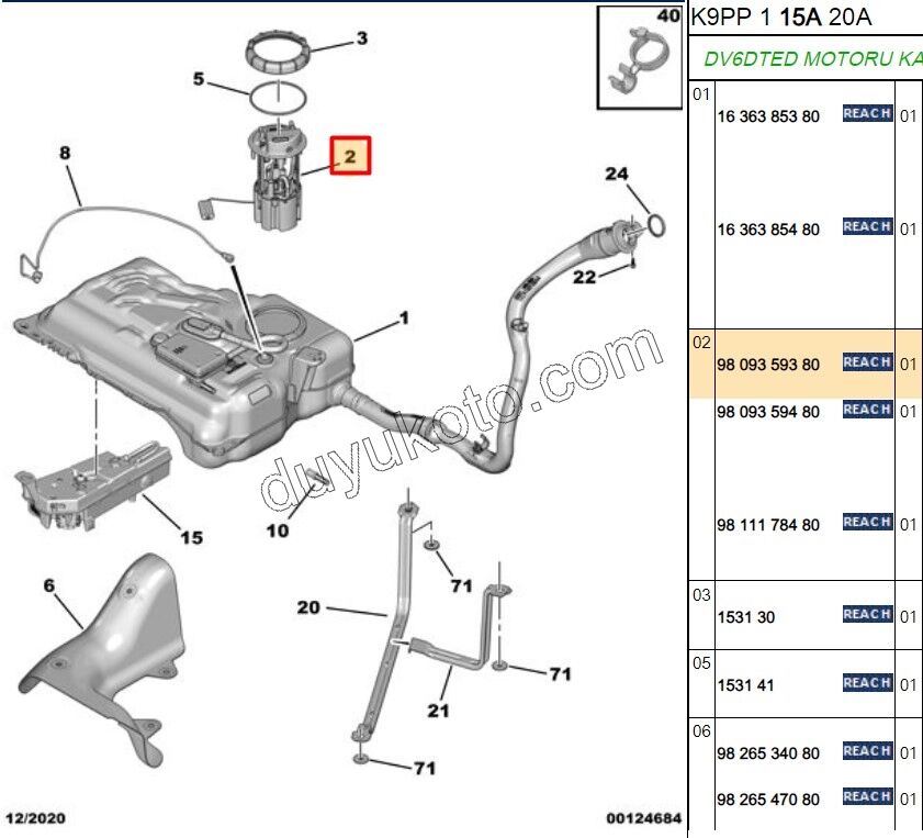 2019> Partner Rifter Berlingo Combo Doblo Proace City Yakıt Pompa ve Şamandırası (Komple) 1.5HDİ Euro6