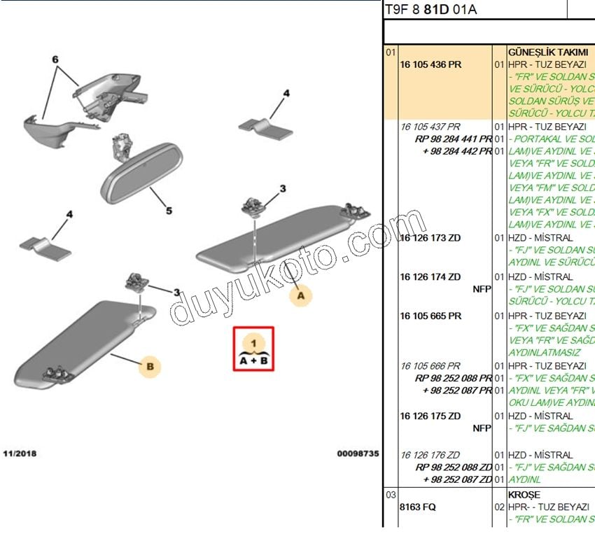 Güneşlik Takım P3082 T9 TUZ BEYAZI ISIK