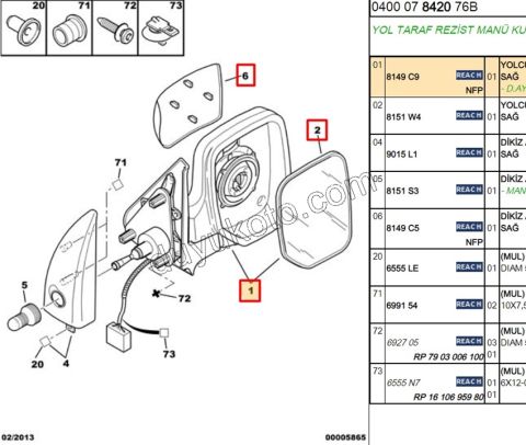 Partner Berlingo  Dikiz Aynası Sağ Manuel Kapaklı Rezistanslı (Bagaj Kapak Çift) IN 1997/2009