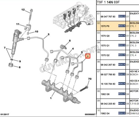 BORU ENJEKTOR 1.6HDİ Euro6 C 1. SILINDIR