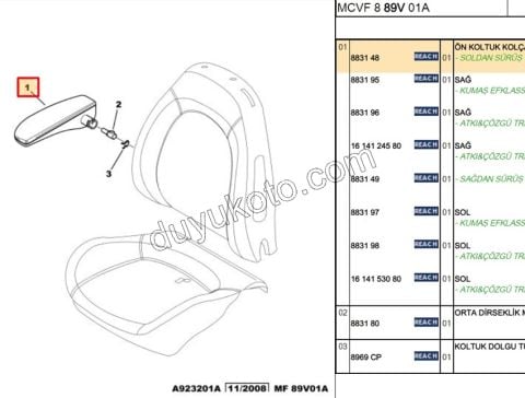 Ön Koltuk Sol Kol Dayama Kolçak PBP