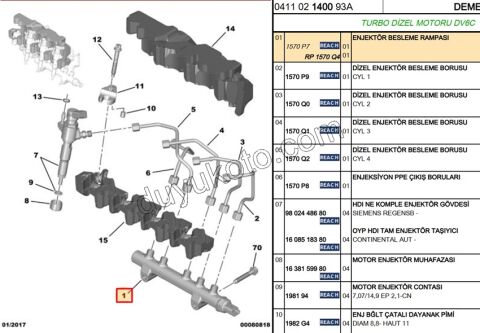 RAMPA ENJEKTOR 1.4HDİ Euro5 12/16 1.6HDİ Euro5
