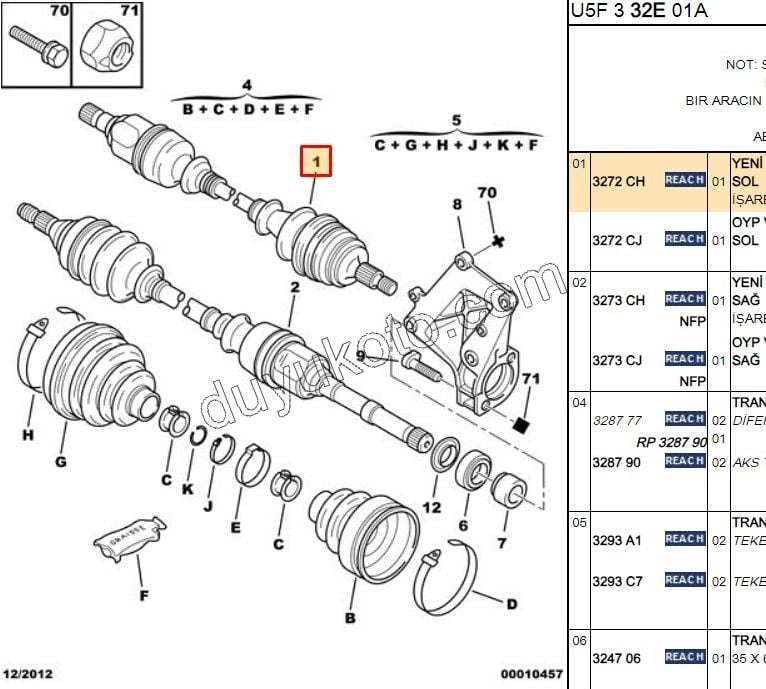 Aks Mili Sol BXR2 DCT2 14Q DW10 8V 2.0JTD ABS'li