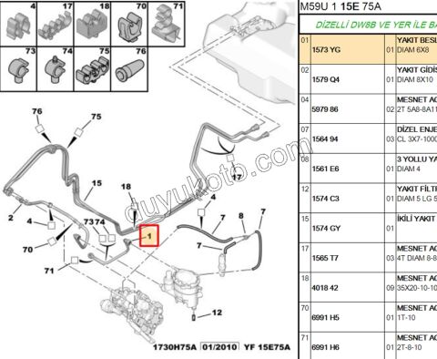 HORTUM MAZOT FILTRE KUTU + POMPA 1.9D,Y.M 03/09 LUCAS