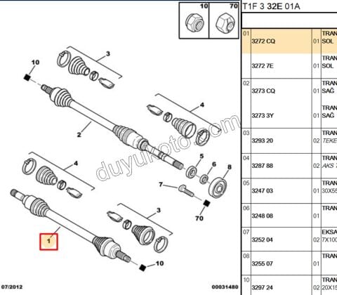 Aks Mili Sol P206 ABS'siz 1.4HDİ Euro4 02/11 TU3 TU3A ET3