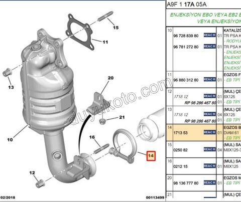 Peugeot 106 206 307 Partner Berlingo Egzoz Kelepçesi CVS 61MM