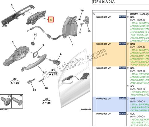 İç Açma Kolu Sağ Kapı P3082