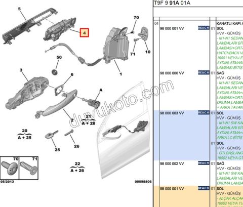 İç Açma Kolu Sol Kapı P3082