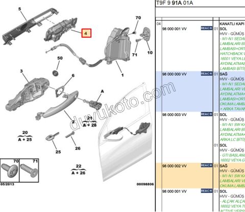 İç Açma Kolu Sağ Kapı P3082 KROM