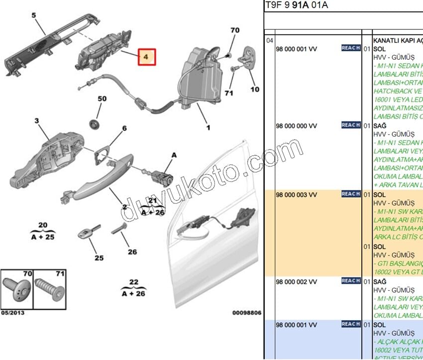 İç Açma Kolu Sol Kapı P3082 GTI KROM