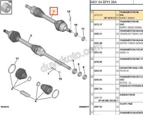 Aks Mili Sol PRT2 1.6HDİ Euro4 ABS'li