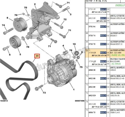 Alternatör V Kayışı 6PK1680LE PRT2 Klimalı 1.9D,Y.M 03/09