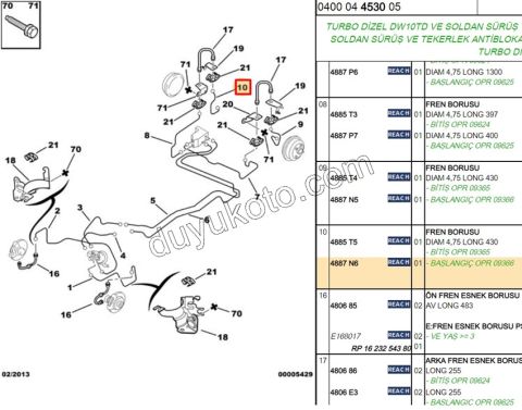 Fren Hidrolik Borusu Arka Sağ PRT1 PRT2 XPC UZ.430