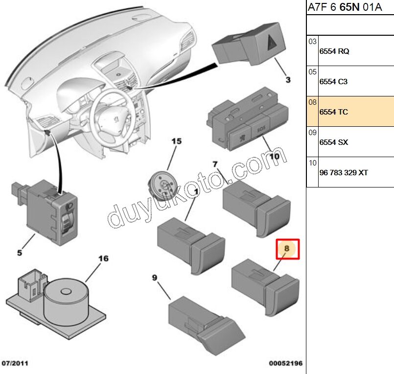 Merkezi Kilit Açma/Kapama Anahtarı    P207