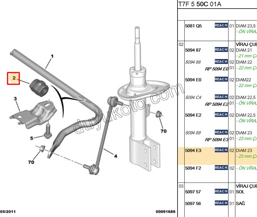 Viraj Demir Ön Lastiği 23MM PRT3 P307 P3081 P30081 P50081 RCZ