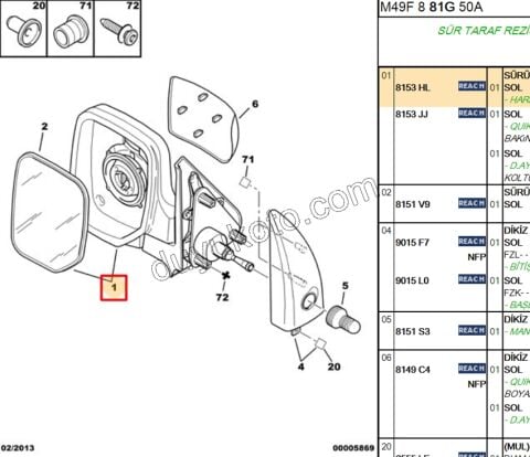 Peugeot Partner Dikiz Aynası Sol Manuel 1997/2009