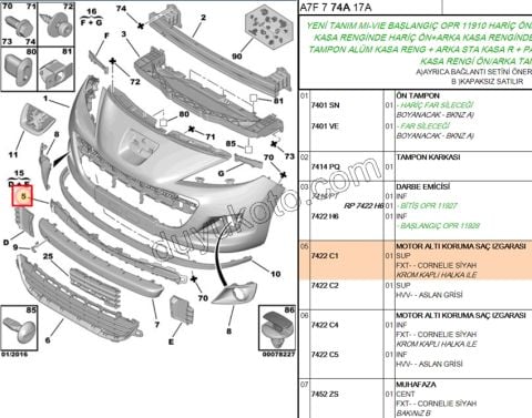 Ön Tampon Izgarası Üst İnce P207MQ 2009>