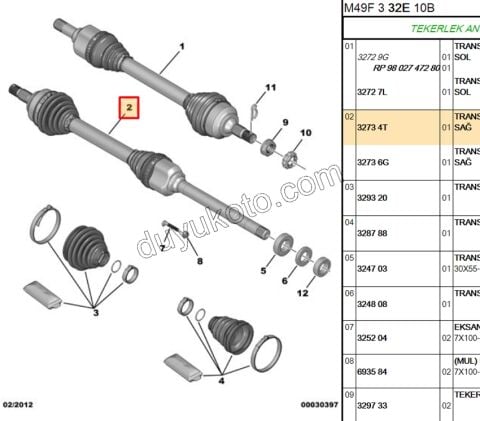 Aks Mili Sağ PRT1 PRT2 XS1 TU3JP TU5JP ABS'siz