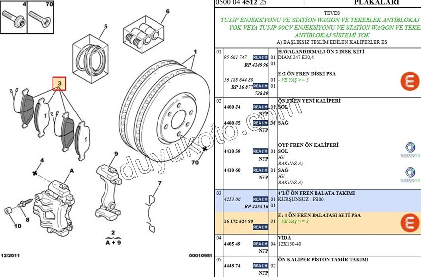 Fren Balatası Ön SX 1.6