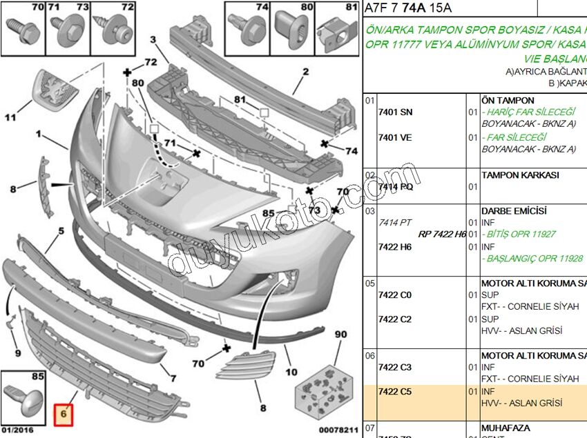 Ön Tampon Izgarası Alt P207MQ 2010> GRI+ KROM