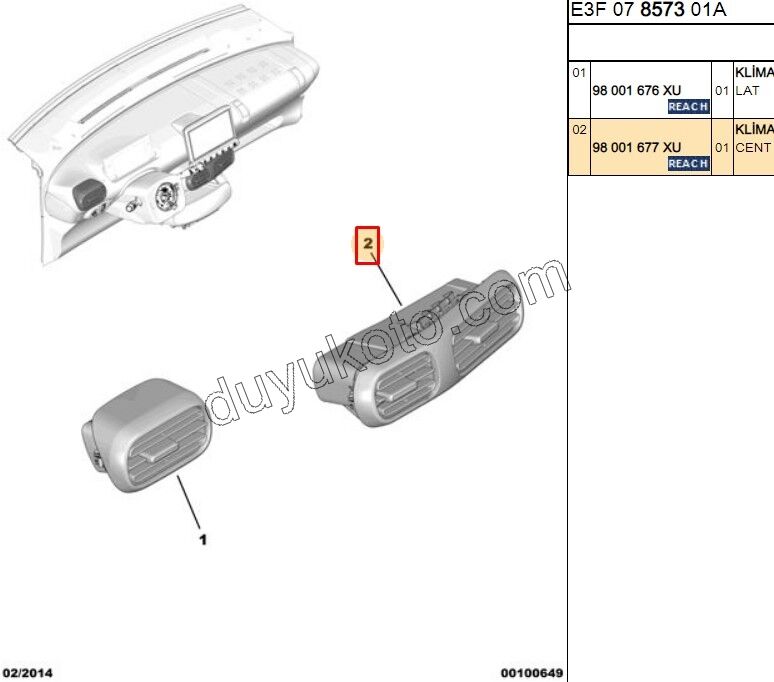 Kalorifer Hava Izgarası Orta Konsol Çiftli C4 CCT