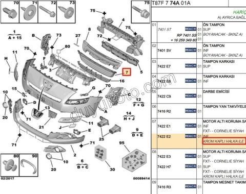 Ön Tampon Izgarası Orta P50081 KROM+