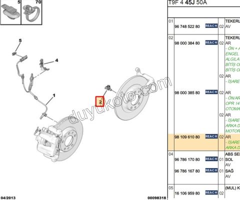 SENSOR ABS ARKA Sağ/Sol PRT4 P3082 P5082 P30082 P50082