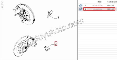 SENSOR ABS ARKA Sağ/Sol PRT4 P3082 P5082 P30082 P50082