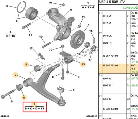 Salıncak Sağ Döküm PRT2 1.6HDİ Euro4 DW10 8V