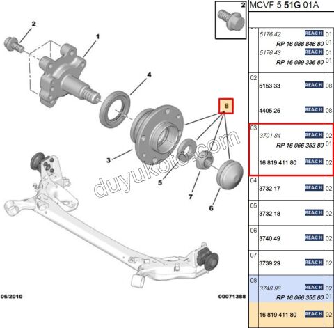 Arka Teker Rulmanı KİT (Poryalı) PBP FRN TEK