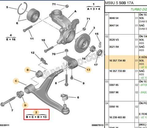 Salıncak Sol Döküm PRT2 1.6HDİ Euro4 DW10 8V