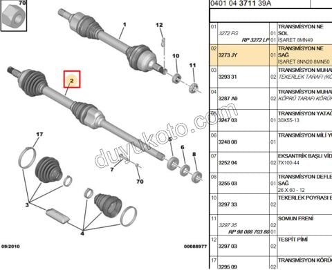 Aks Mili Sağ PRT2 DW10 8V 1.6HDİ Euro4
