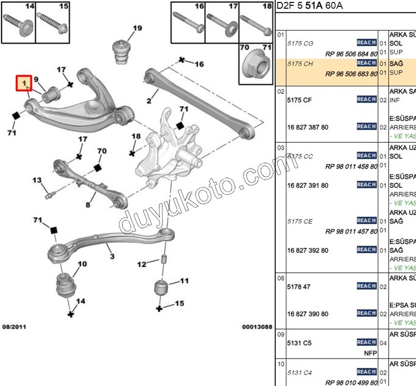 Sağ Arka Üst Salıncak P407 P5081 C53