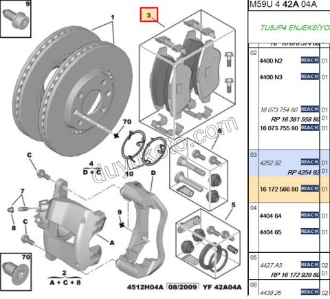 Fren Balatası Ön P207 C32