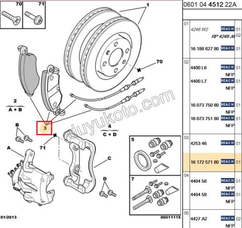 Fren Balatası Ön C51 C52 1.6HDİ Euro4 EW10 DW10