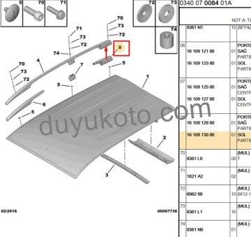 CİTROEN NEMO TAVAN ÇITA KAPAK ARKA SOL