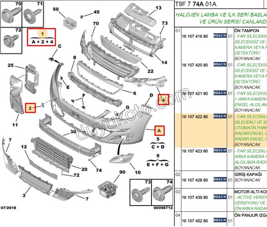 Ön Tampon P3082 PANJUR+ SIS+ 4 SENS+ FAR YIKAMA+