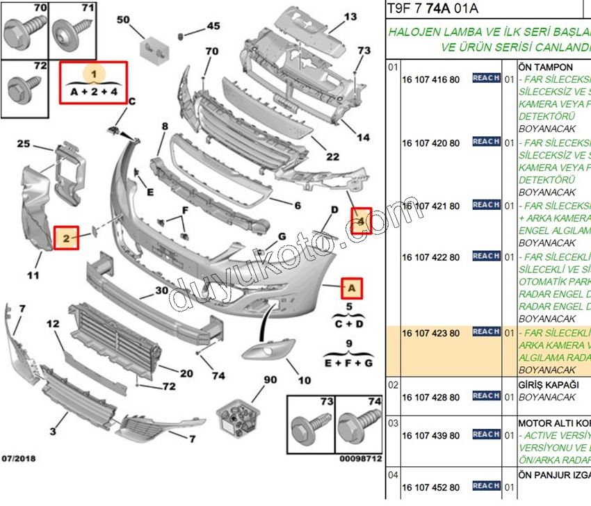 Ön Tampon P3082 PANJUR+ SIS+ 4 SENS+ FAR YIKAMA+