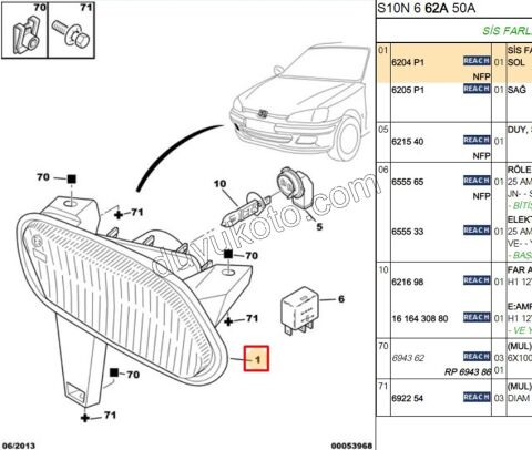Peugeot 106 Sis Farı Sağ YASSI 1991/1996