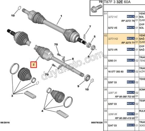 Aks Mili Sağ P50081 1.6HDİ Euro6 C AT6