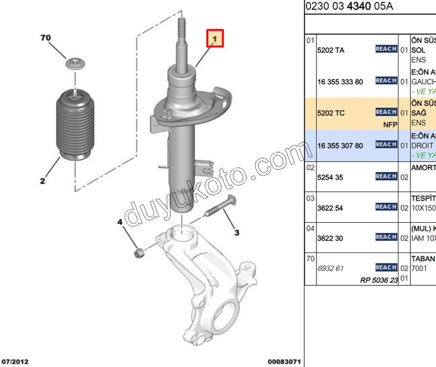 Ön Sağ Amortisör C31 C2 47MM DV44