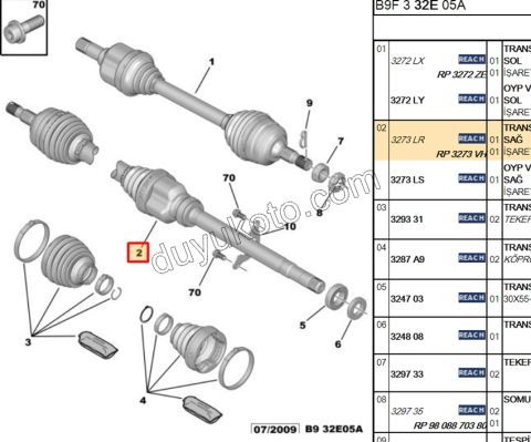 Aks Mili Sağ PRT4 1.6HDİ Euro6 C C4 C4PC MCP