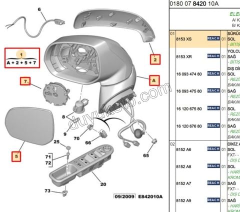 Citroen C3 Picasso Dikiz Aynası Sol 2008/2017