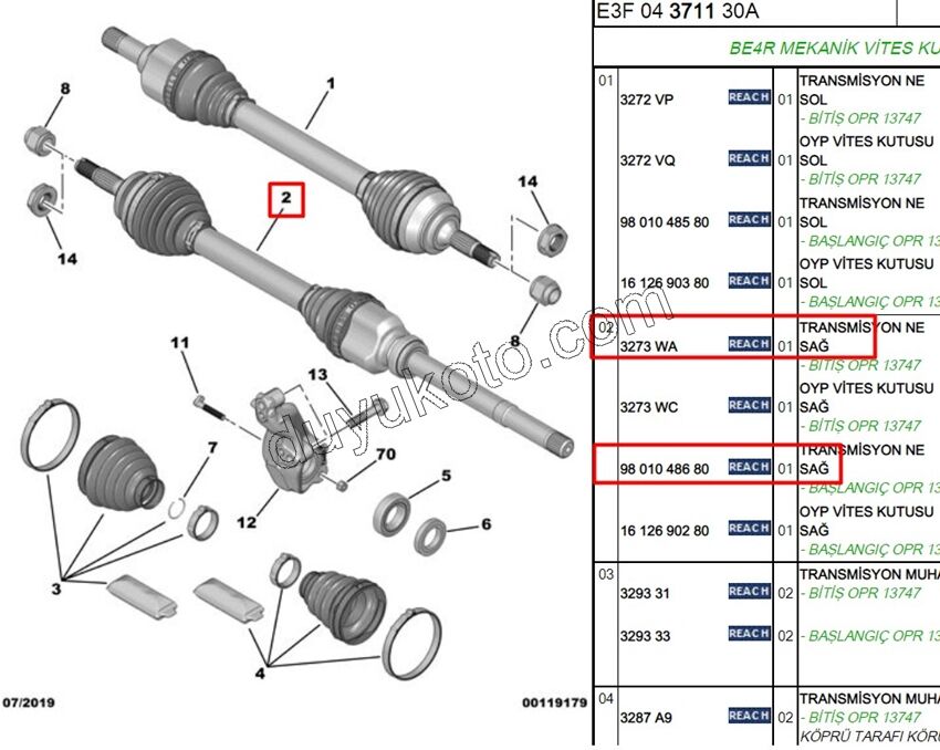 Aks Mili Sağ P208 DS3 C33 C3AIR CCT EB2 1.5HDİ Euro6 6 Vites
