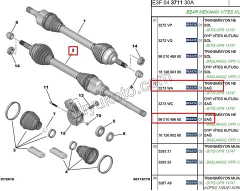 Aks Mili Sağ P208 DS3 C33 C3AIR CCT EB2 1.5HDİ Euro6 6 Vites